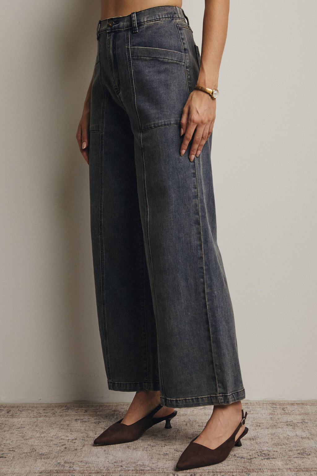 Wide-Leg Stretch Denim Jeans