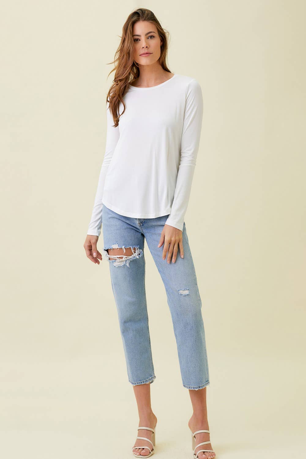 White Long Sleeve Modal Top Fall-Winter Mystree