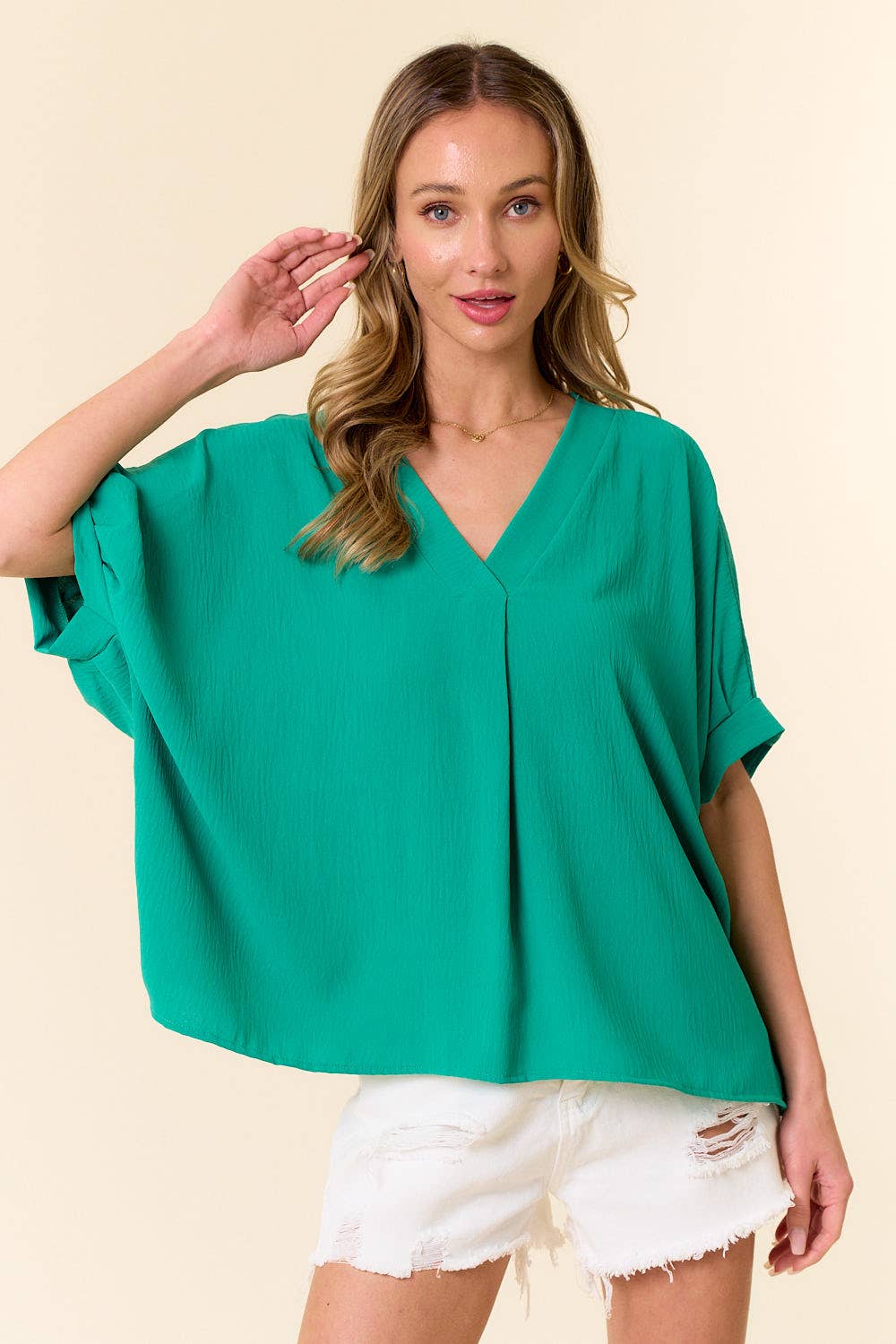 Kelly Green Devoted To You V-Neck Top Spring-Summer lovely melody