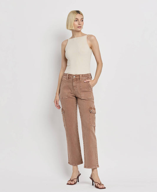 FLYING MONKEY - HIGH RISE STRAIGHT CARGO JEANS F5681AT FLYING MONKEY