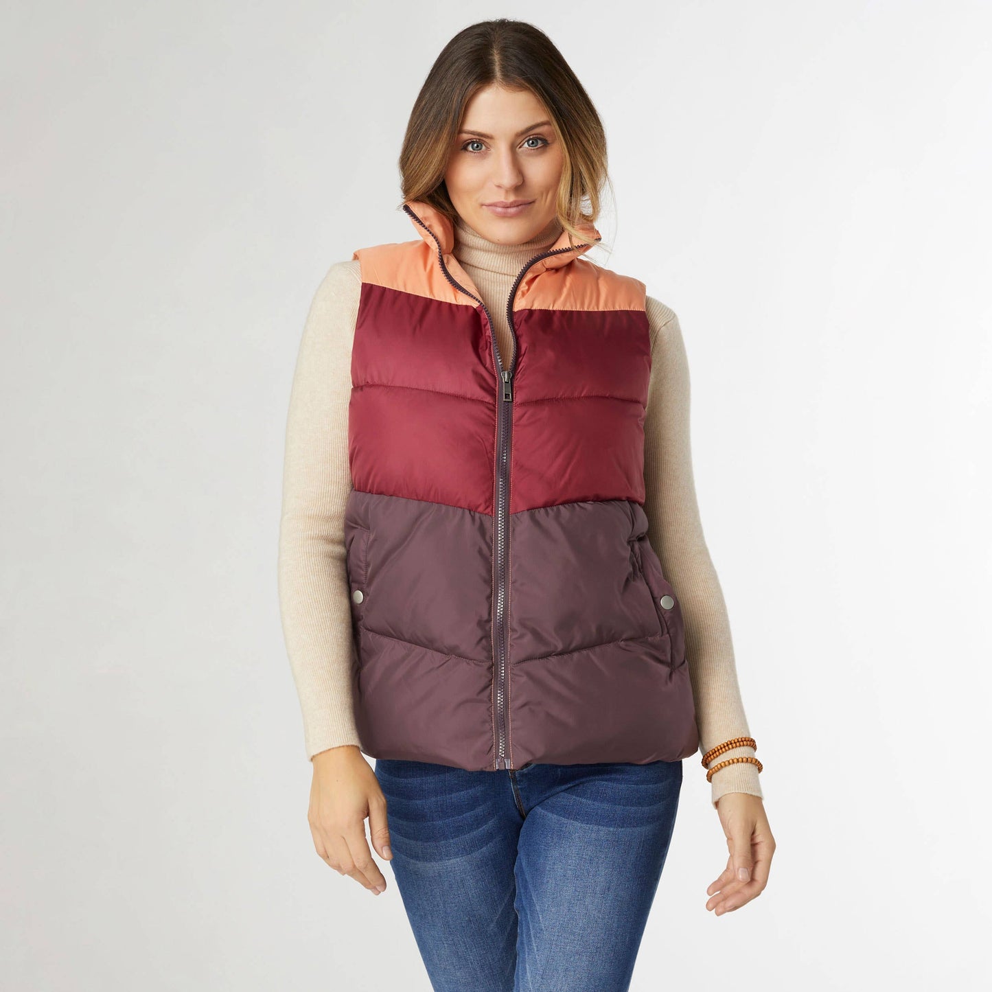 Jaylini Colorblock Puffer Vest in Beaujolais Fall-Winter COCO + CARMEN