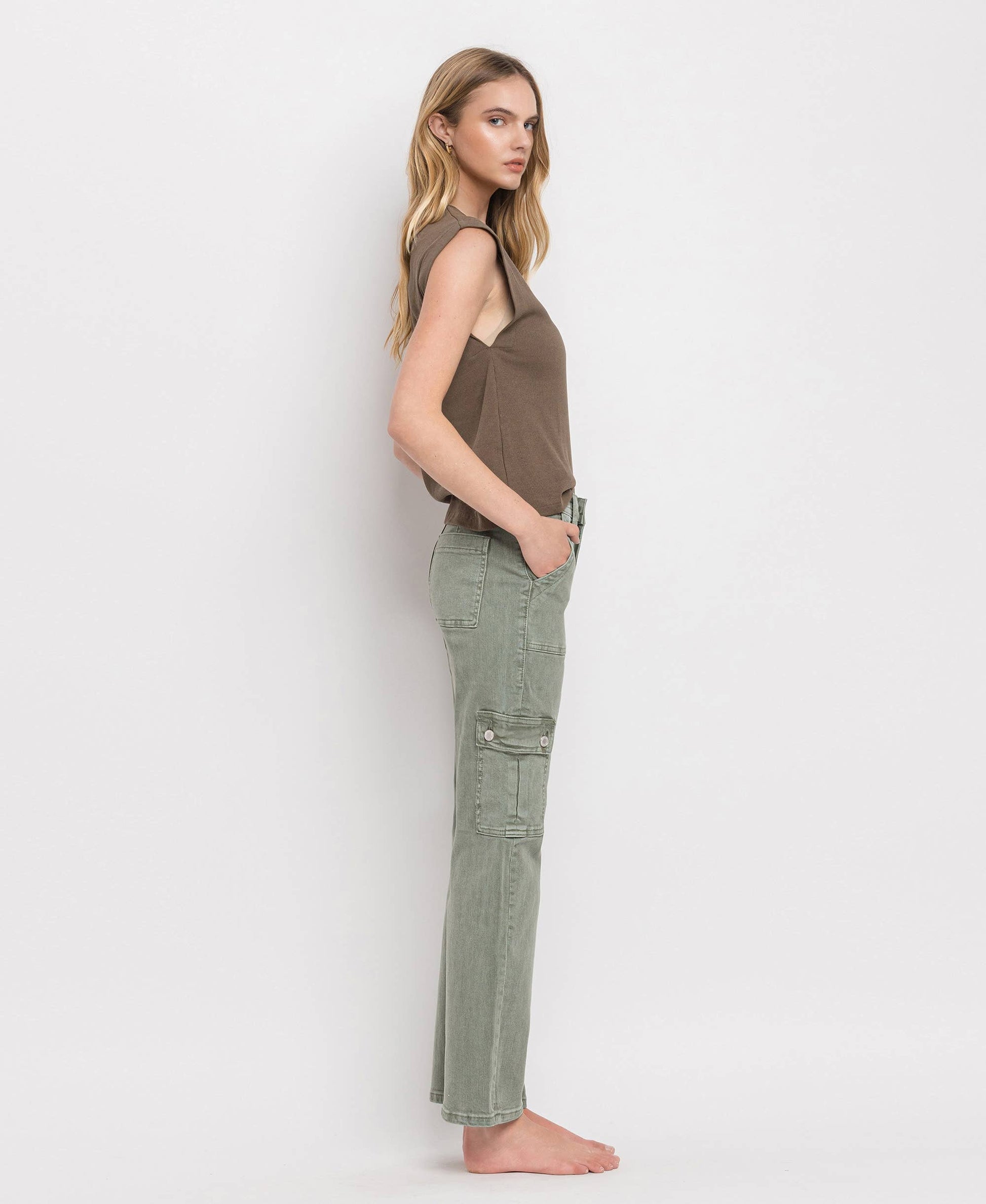 HIGH RISE CARGO PATCH POCKET STRAIGHT JEANS Spring-Summer VERVET by FLYING MONKEY