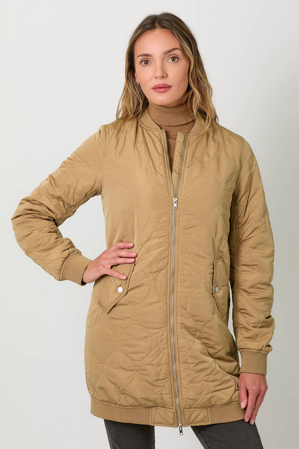 Quilted Long Bomber Jacket