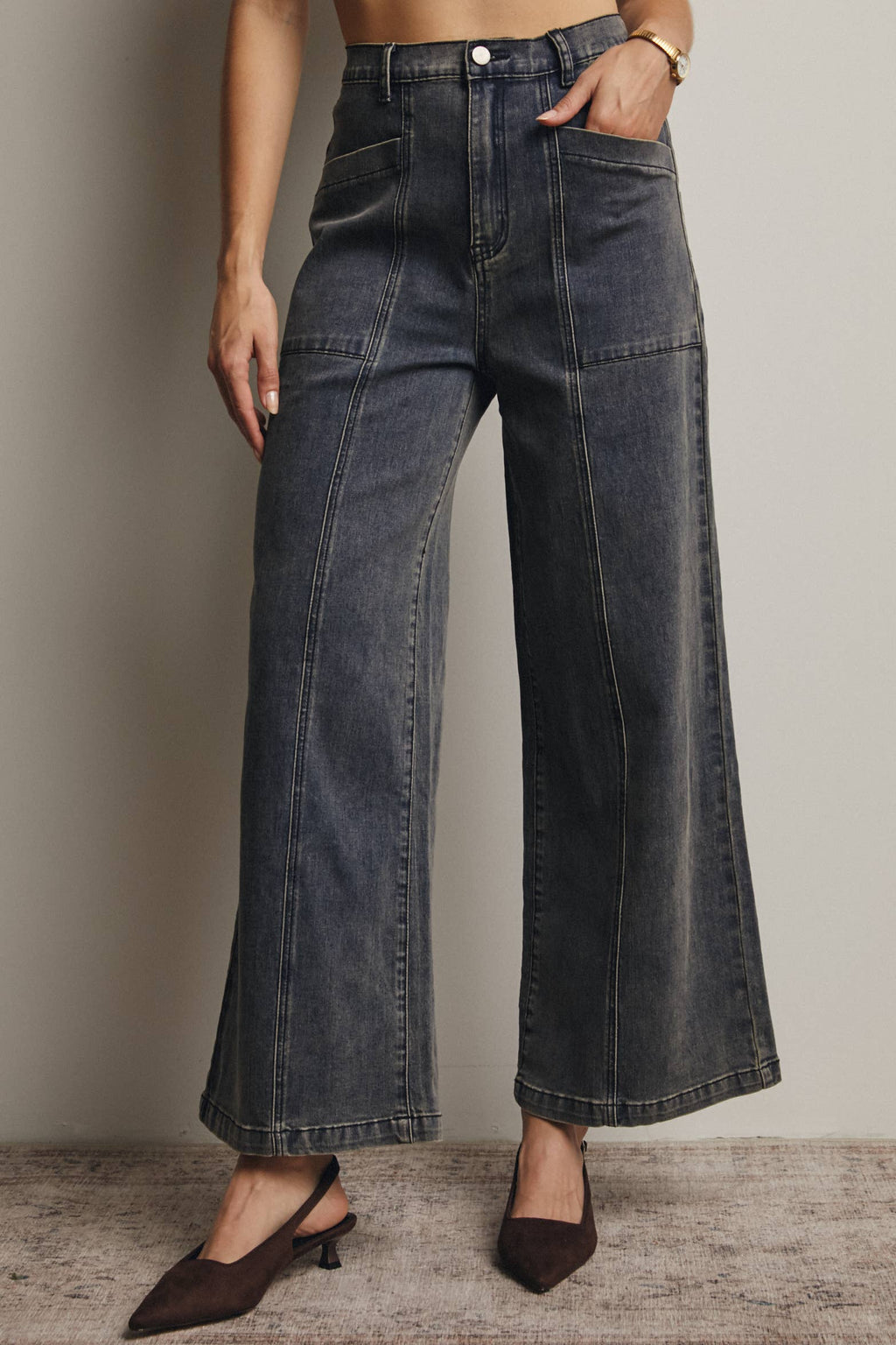 Wide-Leg Stretch Denim Jeans