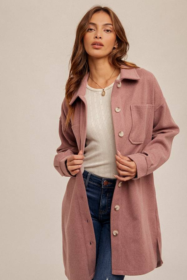 Light Grape Plaid Contrast Long Shacket