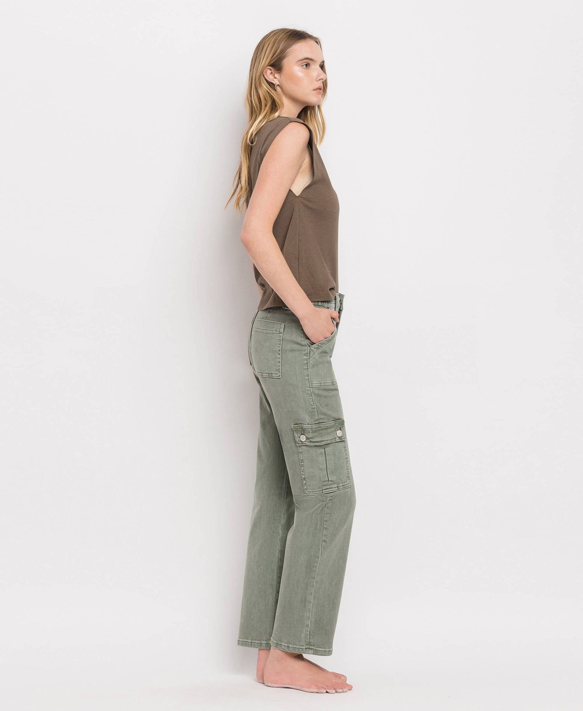 HIGH RISE CARGO PATCH POCKET STRAIGHT JEANS Spring-Summer VERVET by FLYING MONKEY