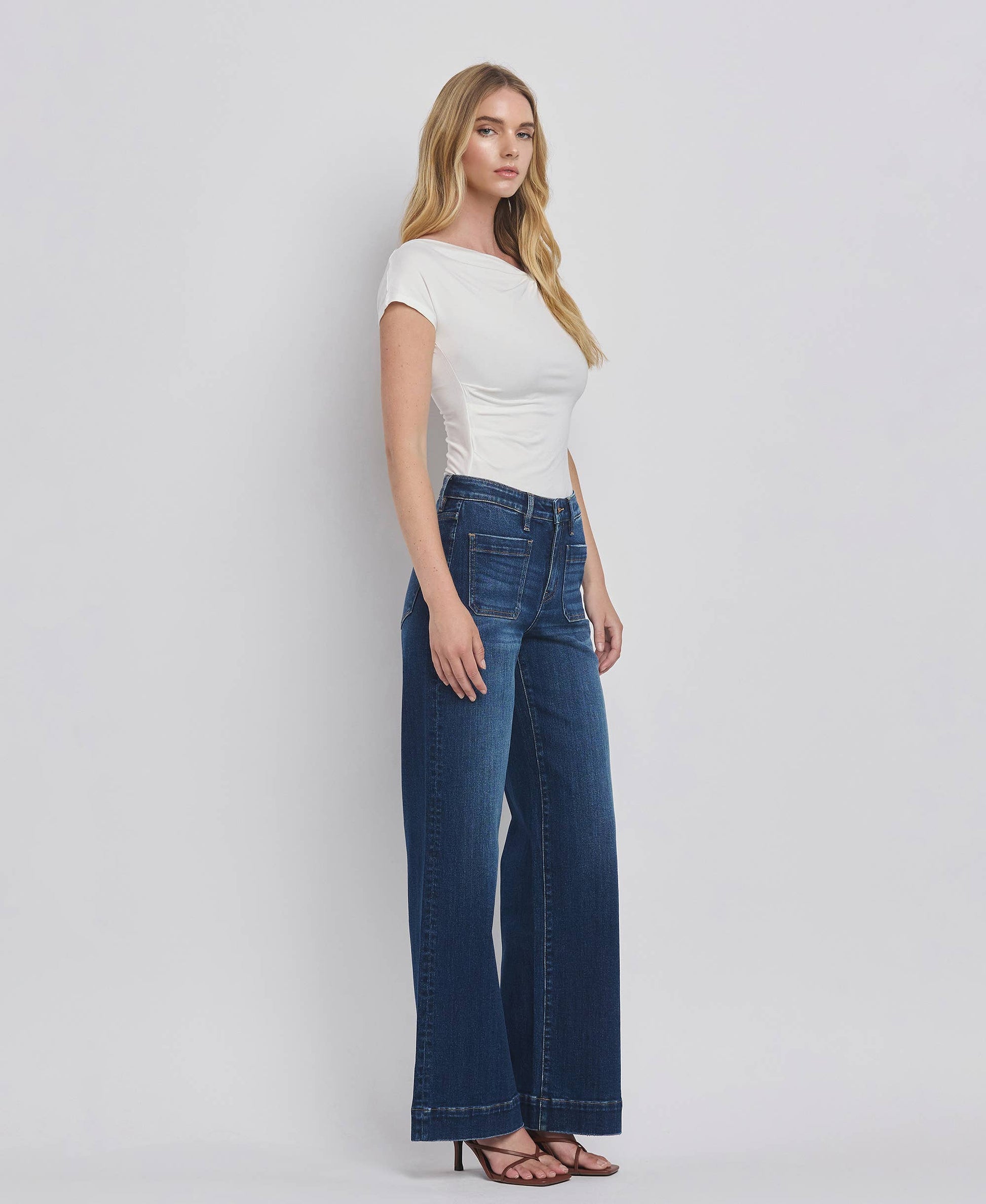 FLYING MONKEY - HIGH RISE WIDE TROUSER JEANS F5764D FLYING MONKEY