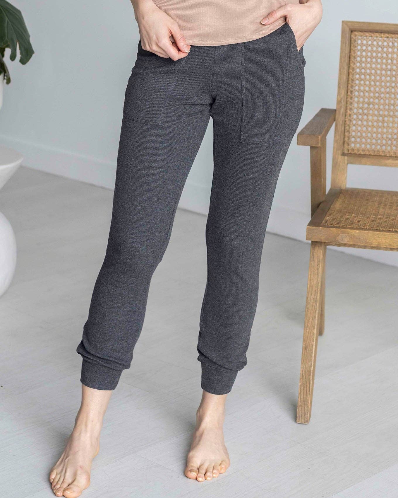 Essential Ribbed Jogger Pants In Charcoal Core Grace and Lace