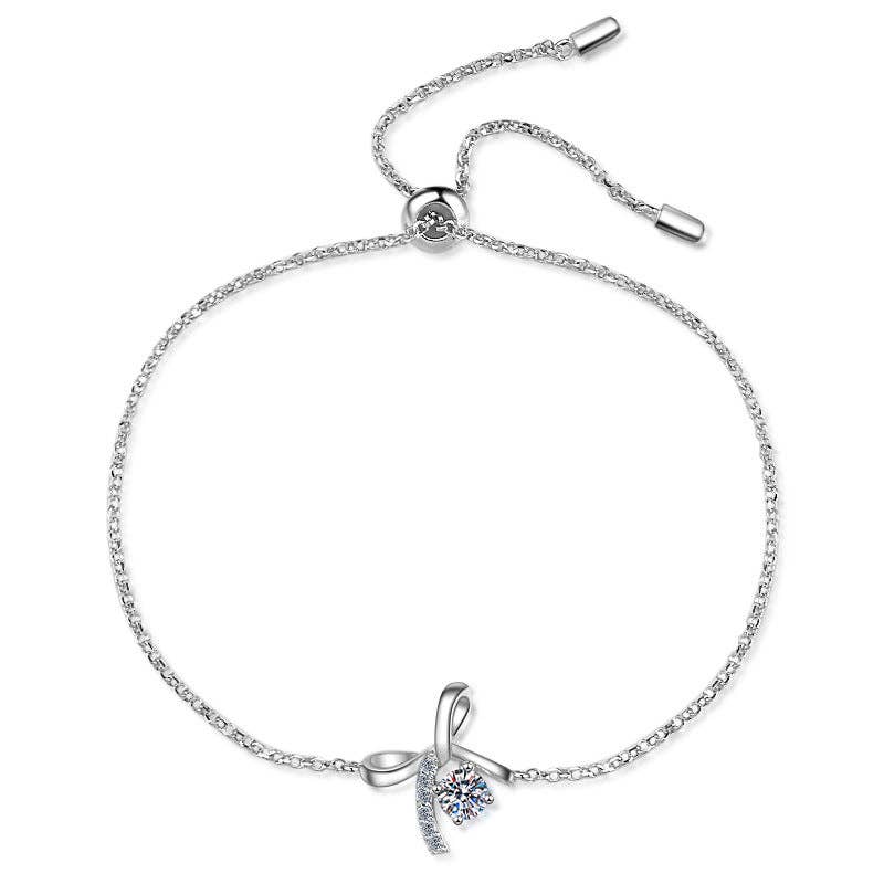 Four-Prong Bow Moissanite Bracelet in 925 Sterling Silver Core Perimade & Co. LLC