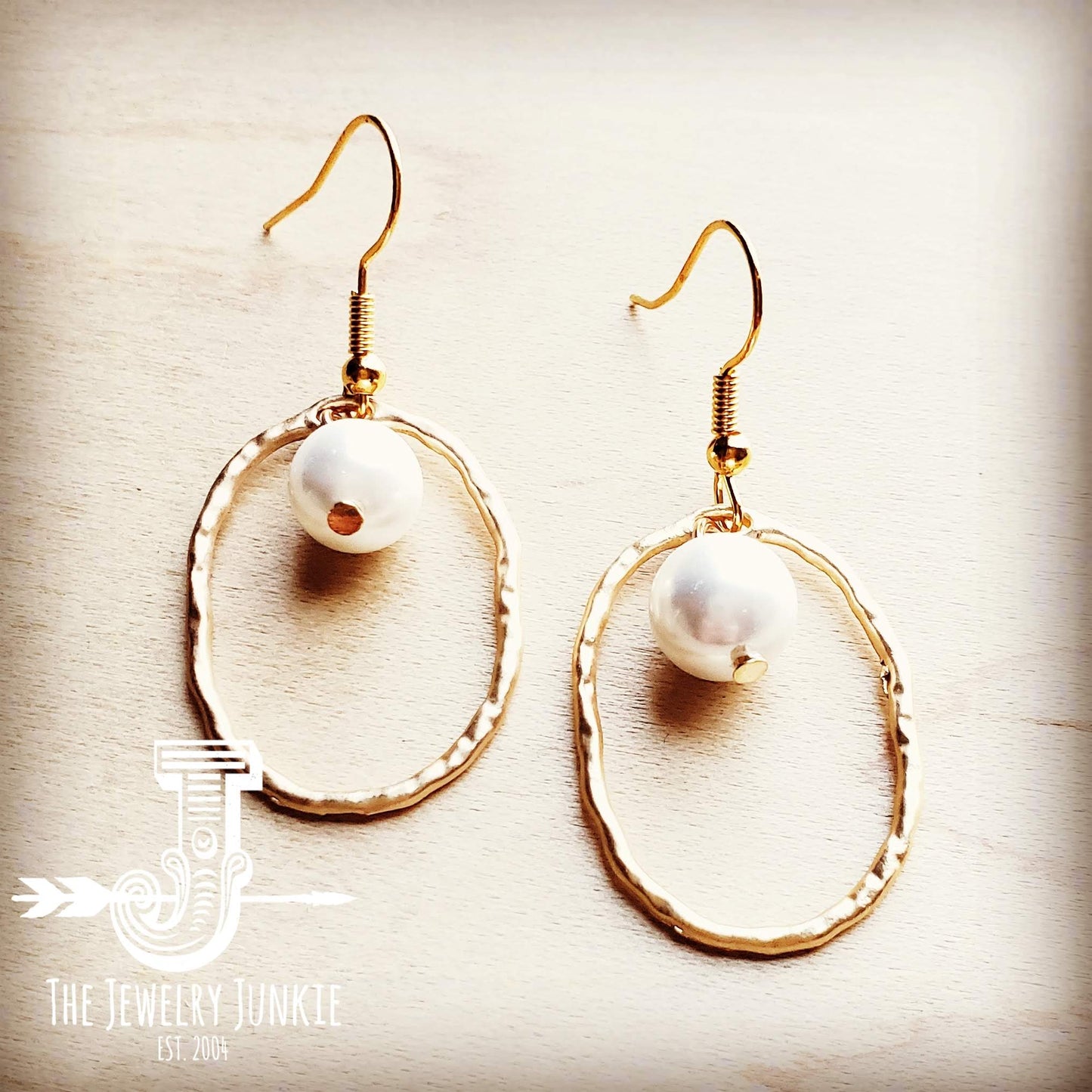 Matte Gold Hoop Earrings with Pearl Dangle Core The Jewelry Junkie
