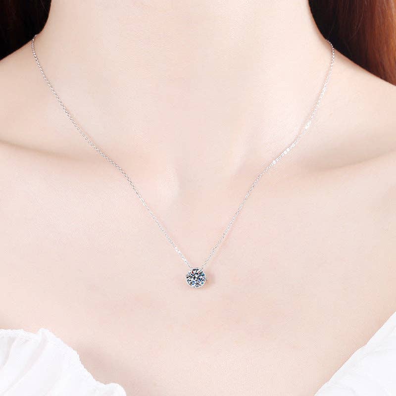 Four-Prong Moissanite Charm Necklace in 925 Sterling Silver 1.0ct Core Perimade & Co. LLC