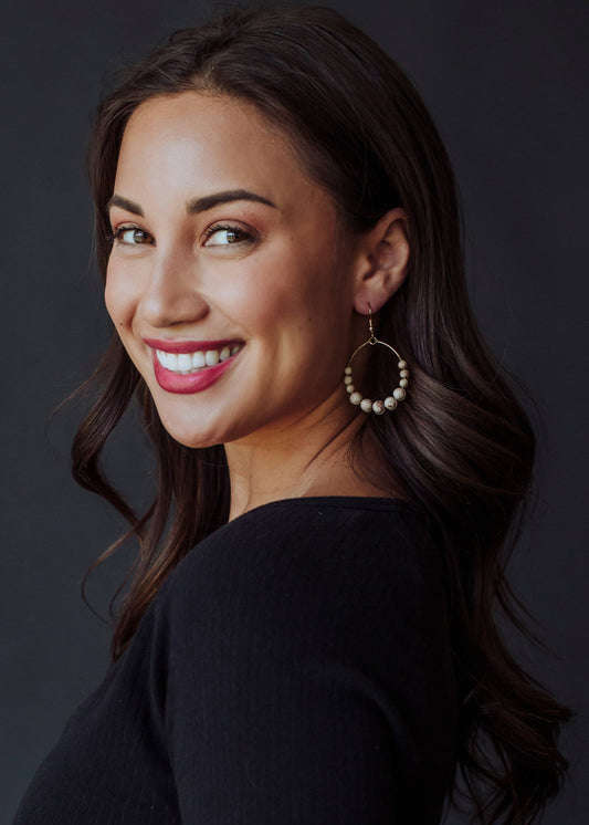 Taupe Beaded Dangle earrings Panache Apparel Co.