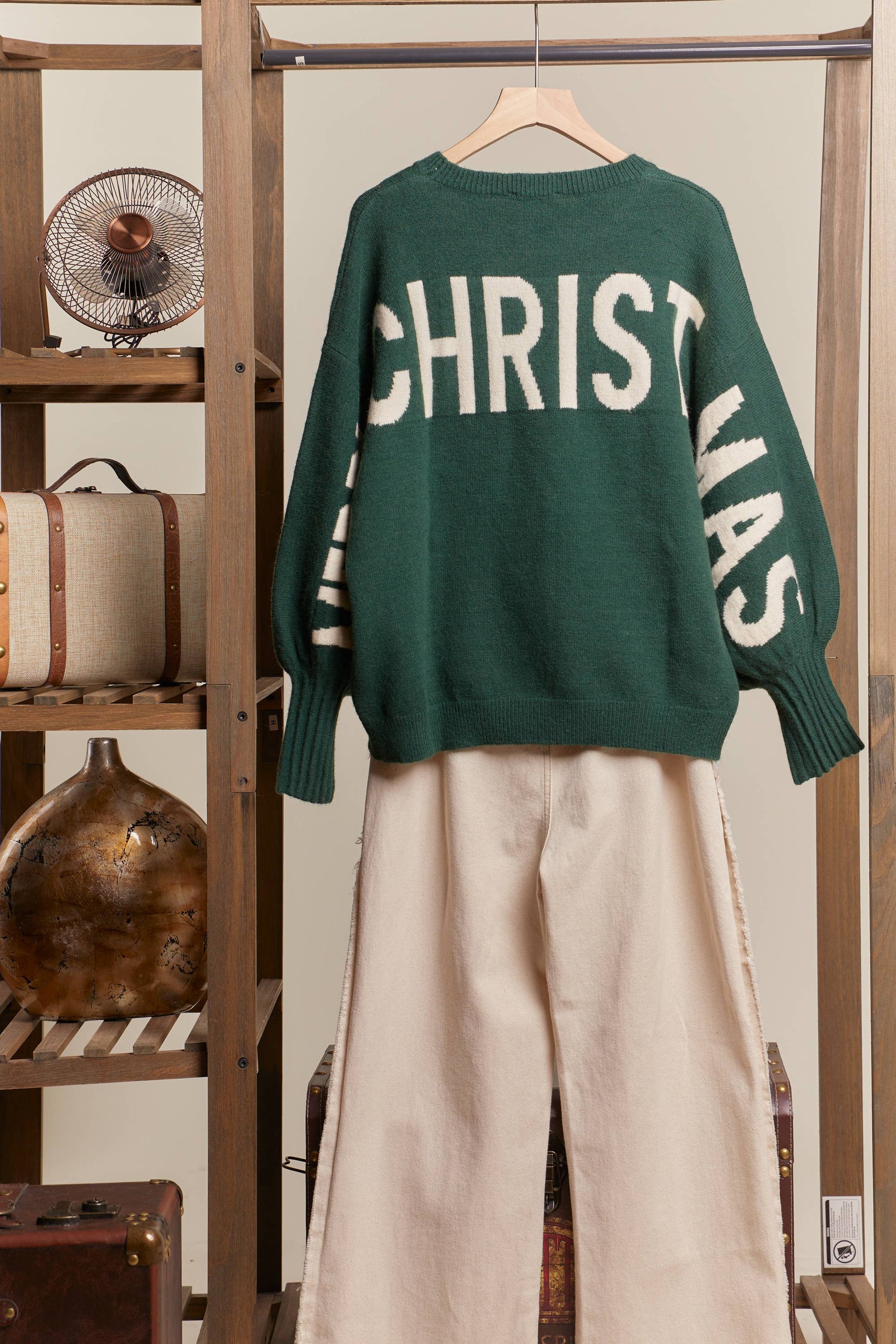 Green Christmas Sweater with Lettering Fall-Winter Mello.