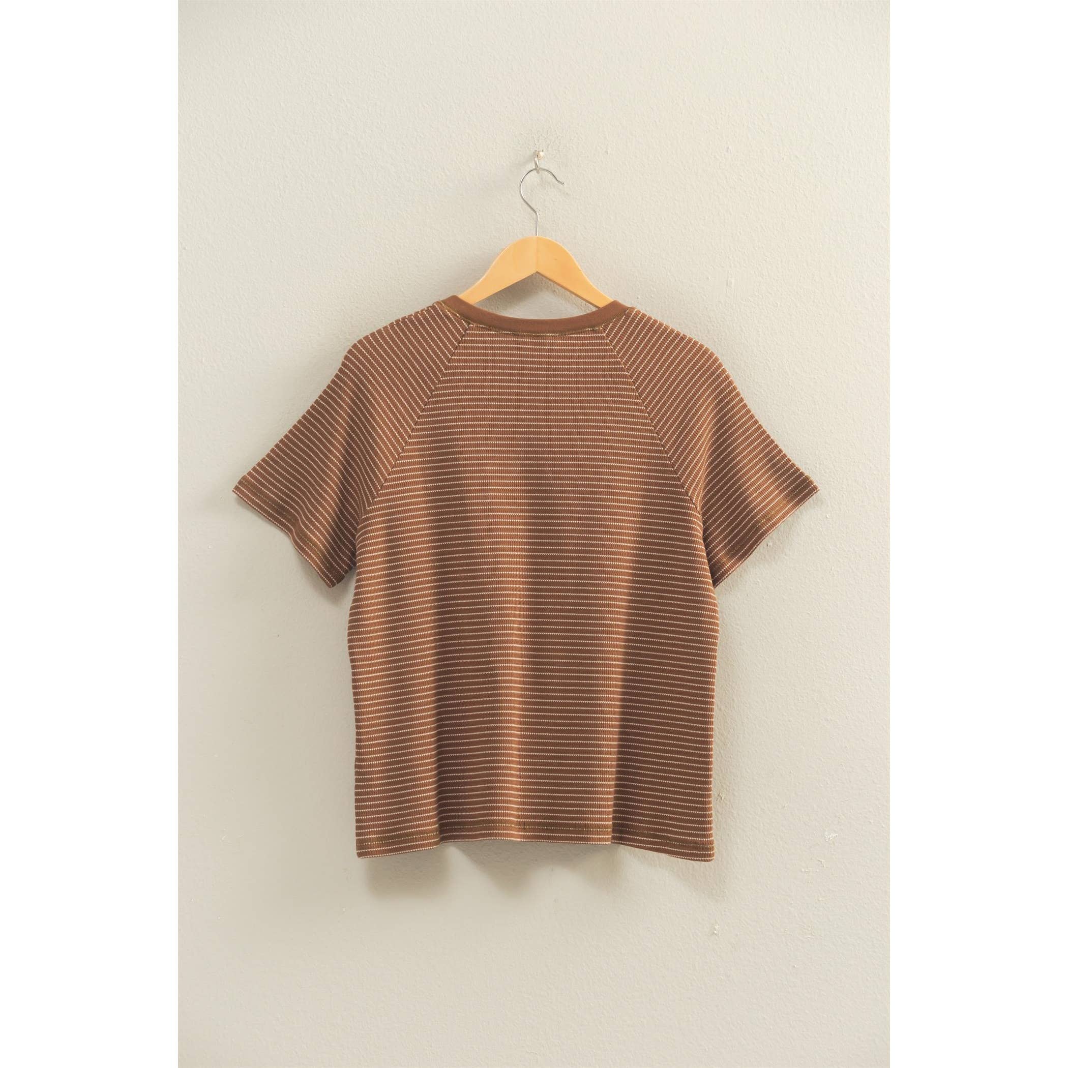 Textured Striped Raglan Sleeve Tee