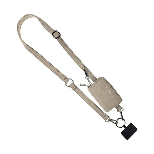 Bone Beige Clip & Go Brushed Vegan Leather Phone Lanyard - Rfid Pouch Core Save The Girls