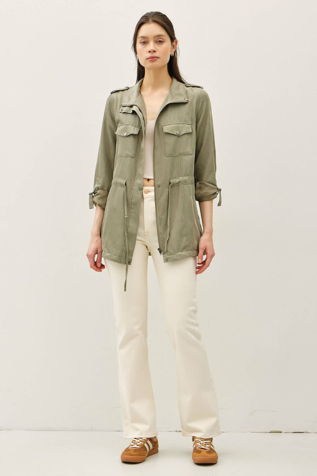 CINCHED WAIST SAFARI CARGO UTILITY JACKET