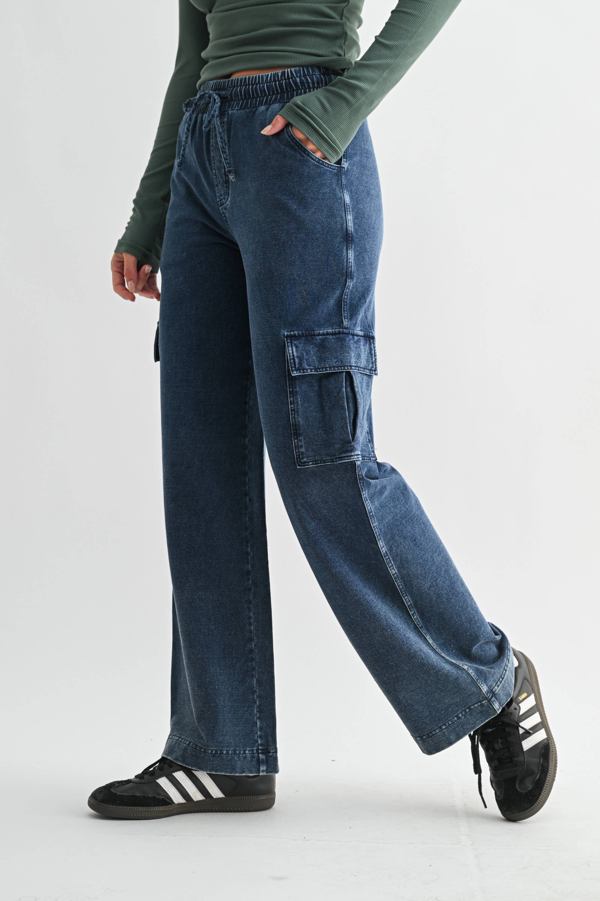 Mineral Wash Wide Leg Cotton Cargo Pants