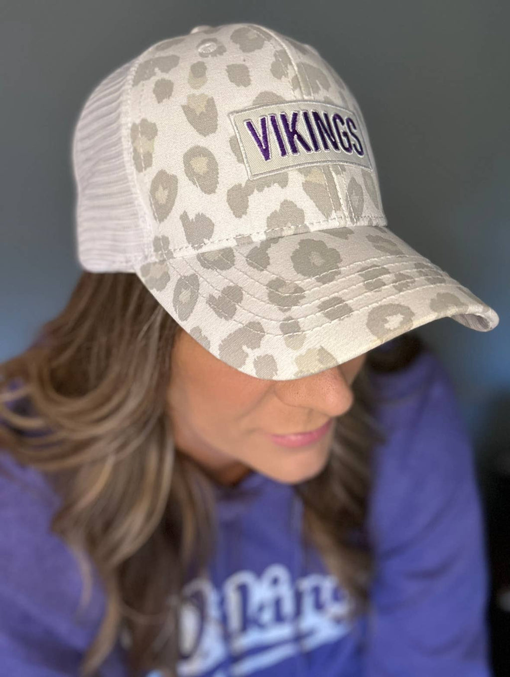 Small Town Clothing Company - Vikings White Leopard Ponytail Hat