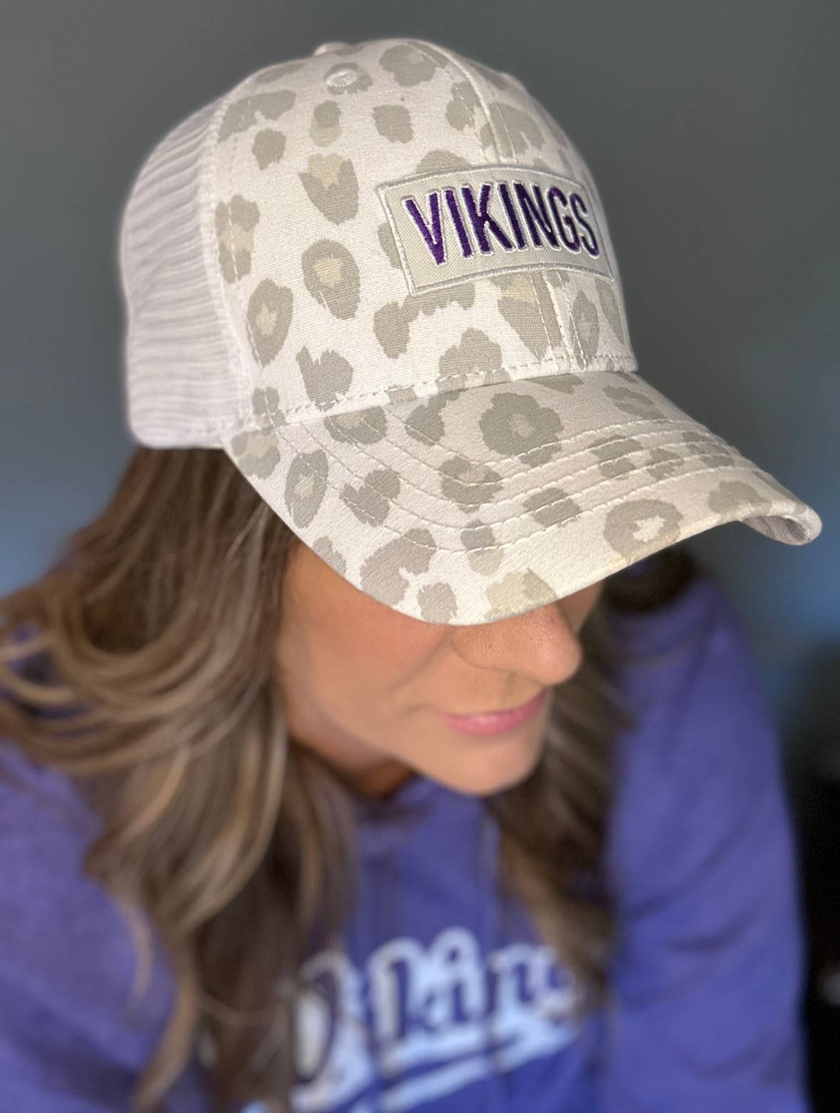 Small Town Clothing Company - Vikings White Leopard Ponytail Hat