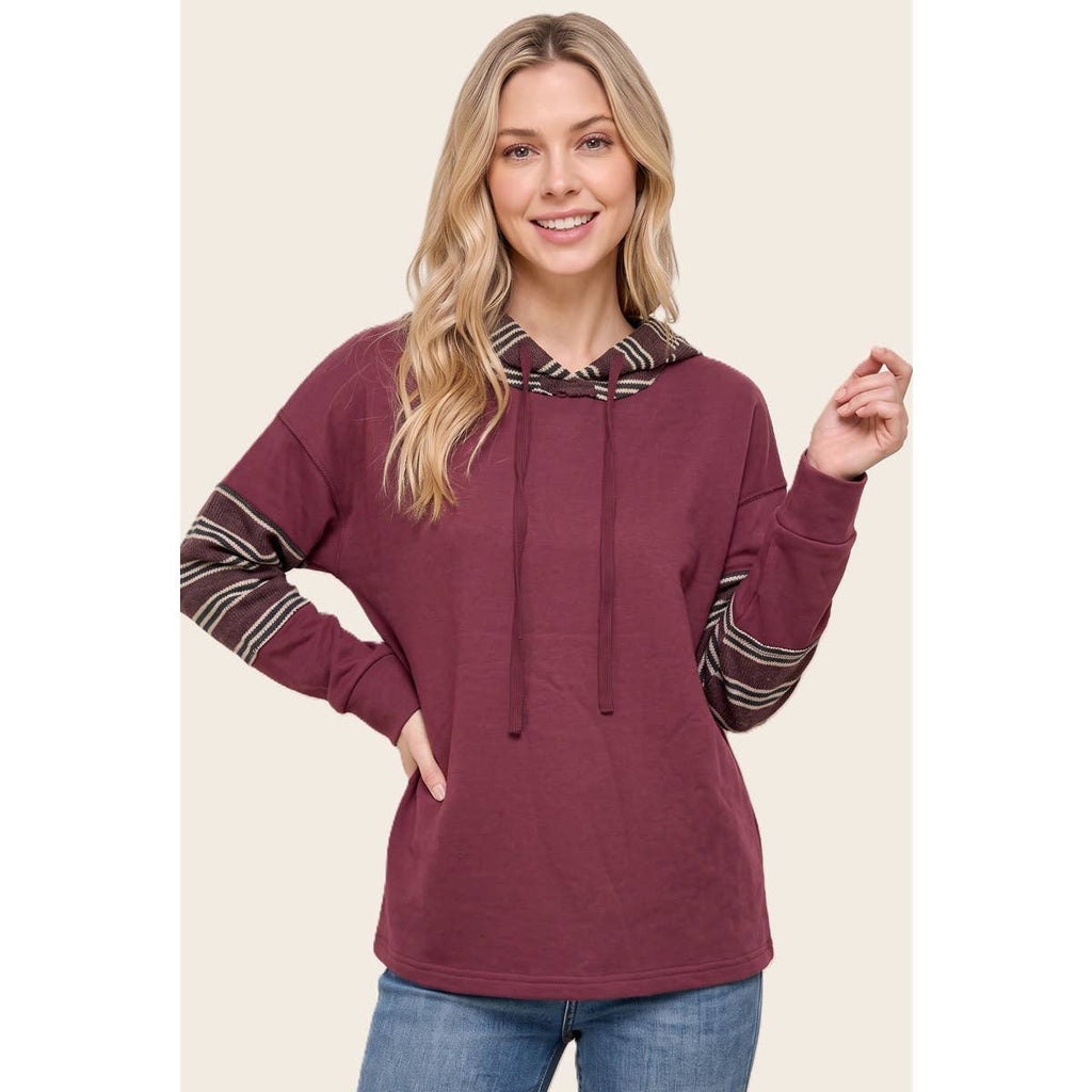 STRIPE MIXED DRAWSTRING HOODIE