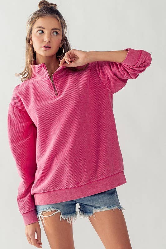 Vintage Washed Quarter Zip Ribbed Sweatshirt