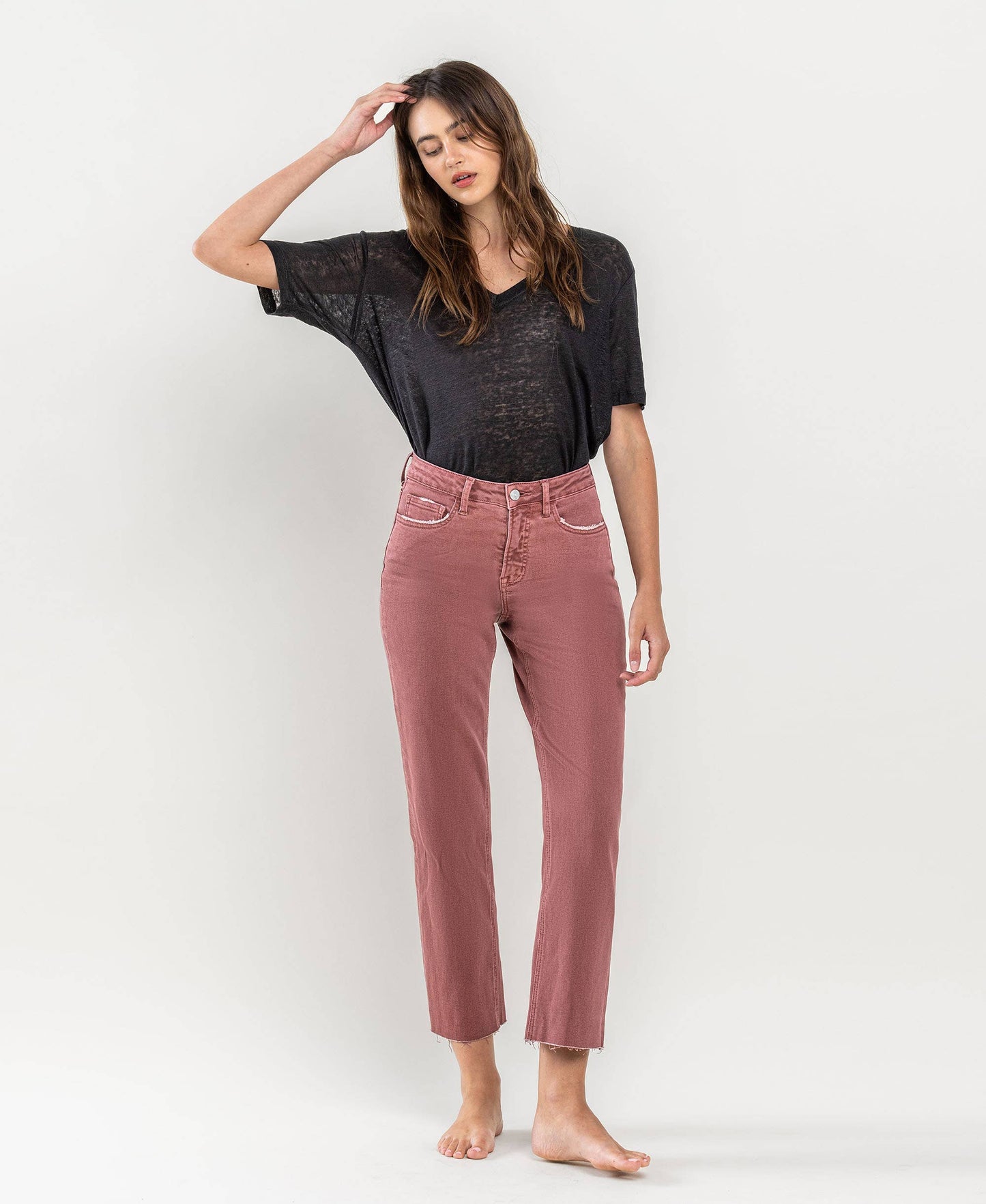 WINE TUMMY CONTROL HIGH RISE CROP STRAIGHT JEANS Fall-Winter Lovervet by VERVET