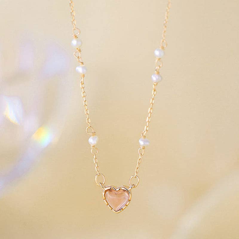 Dainty Pearl Heart Pendant Necklace Core Perimade & Co. LLC