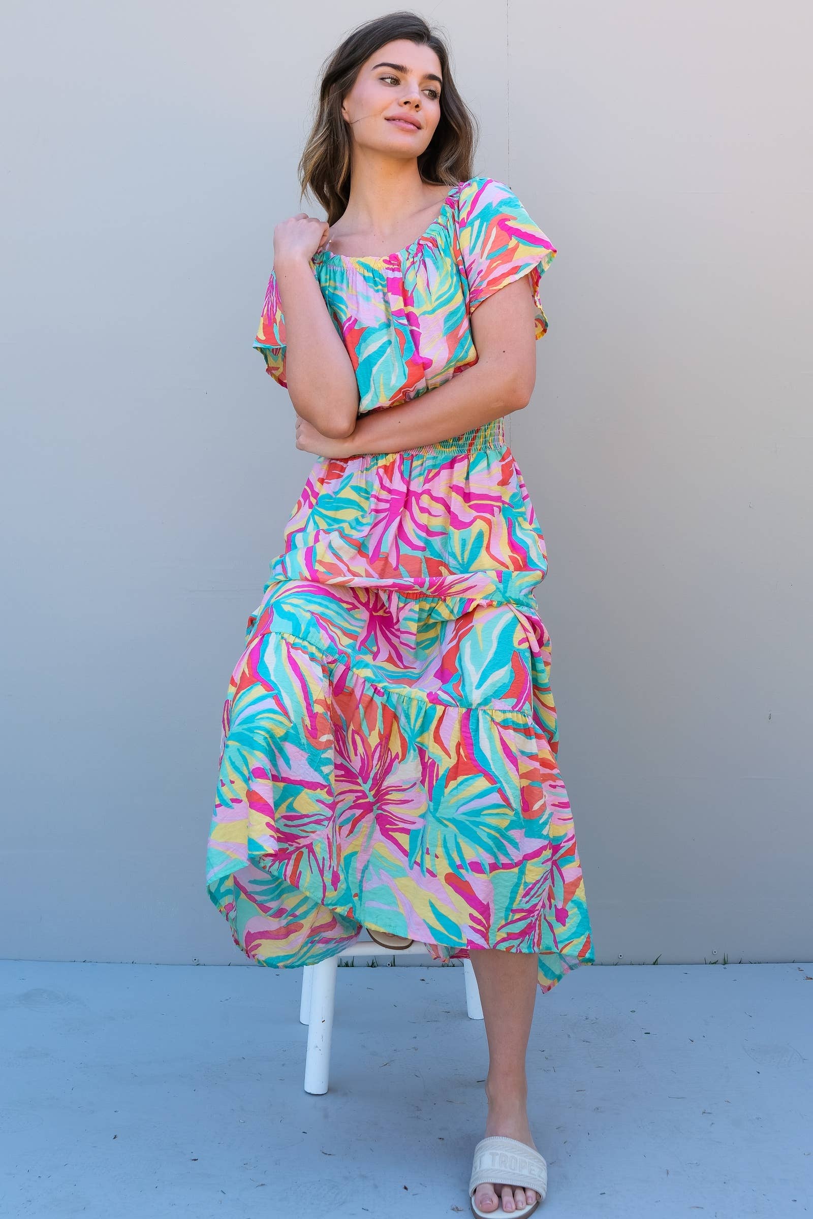 Off The Shoulder Ruffle Sleeve Mint Maxi Dress Nicabel