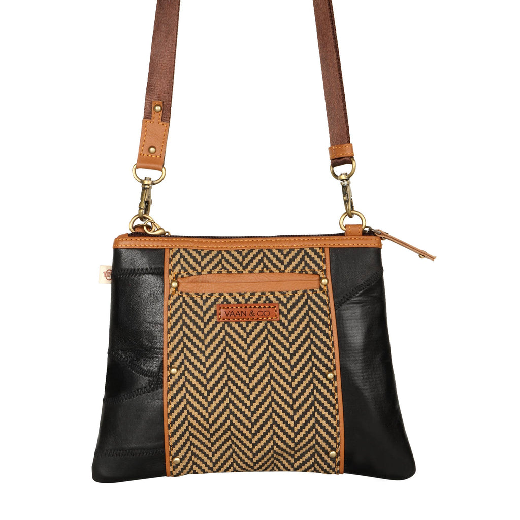 Vaan & Co. - Noa Angled Crossbody Bag - Upcycled Leather & Canvas