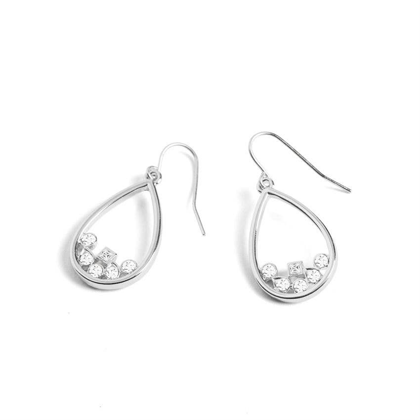 Scattered Stone Teardrop Earrings - Silver Whispers