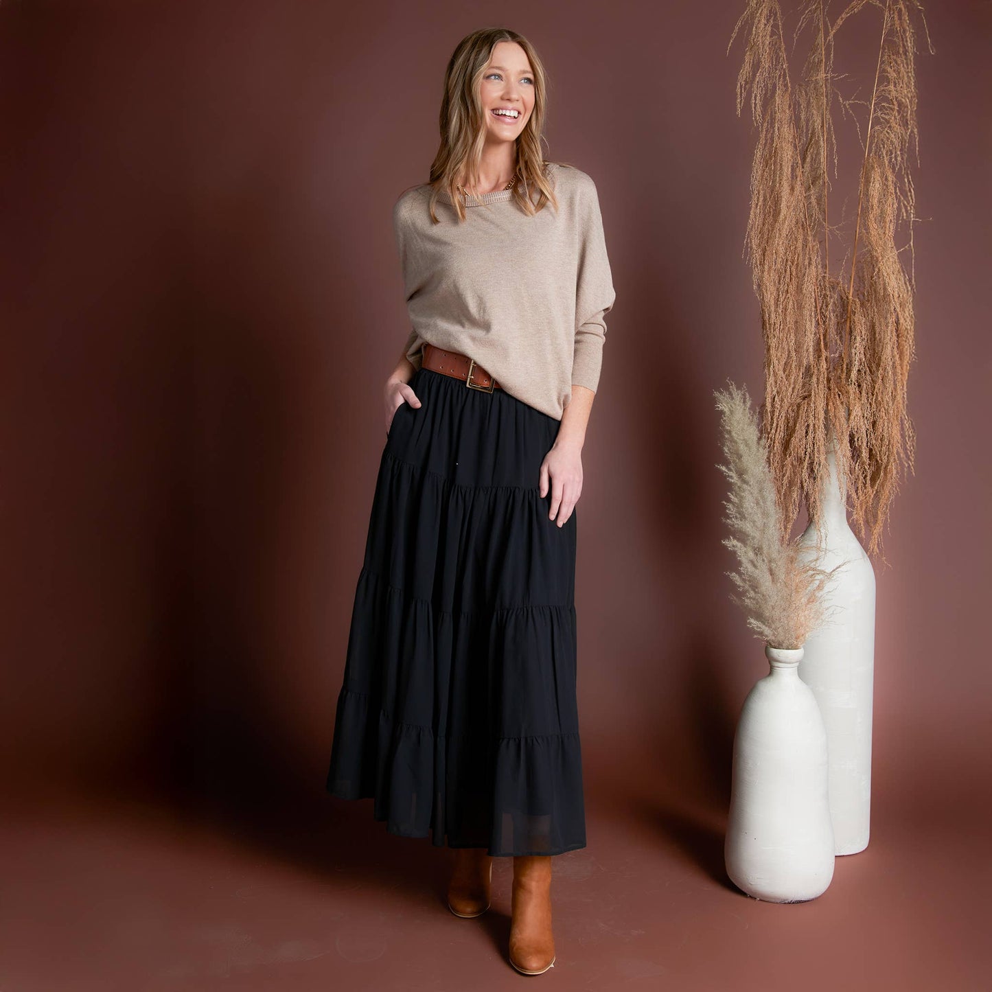 Elsie & Zoey - Hazel Georgette Tiered Maxi Skirt