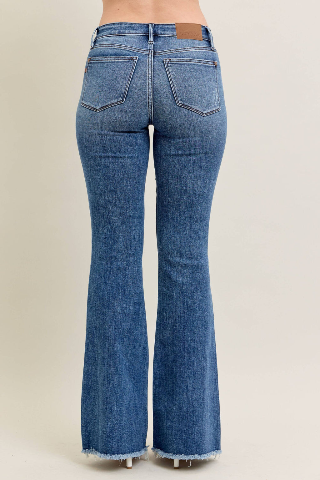 Mid Rise Vintage Wash Flare w/ Distressed and Fray Hem