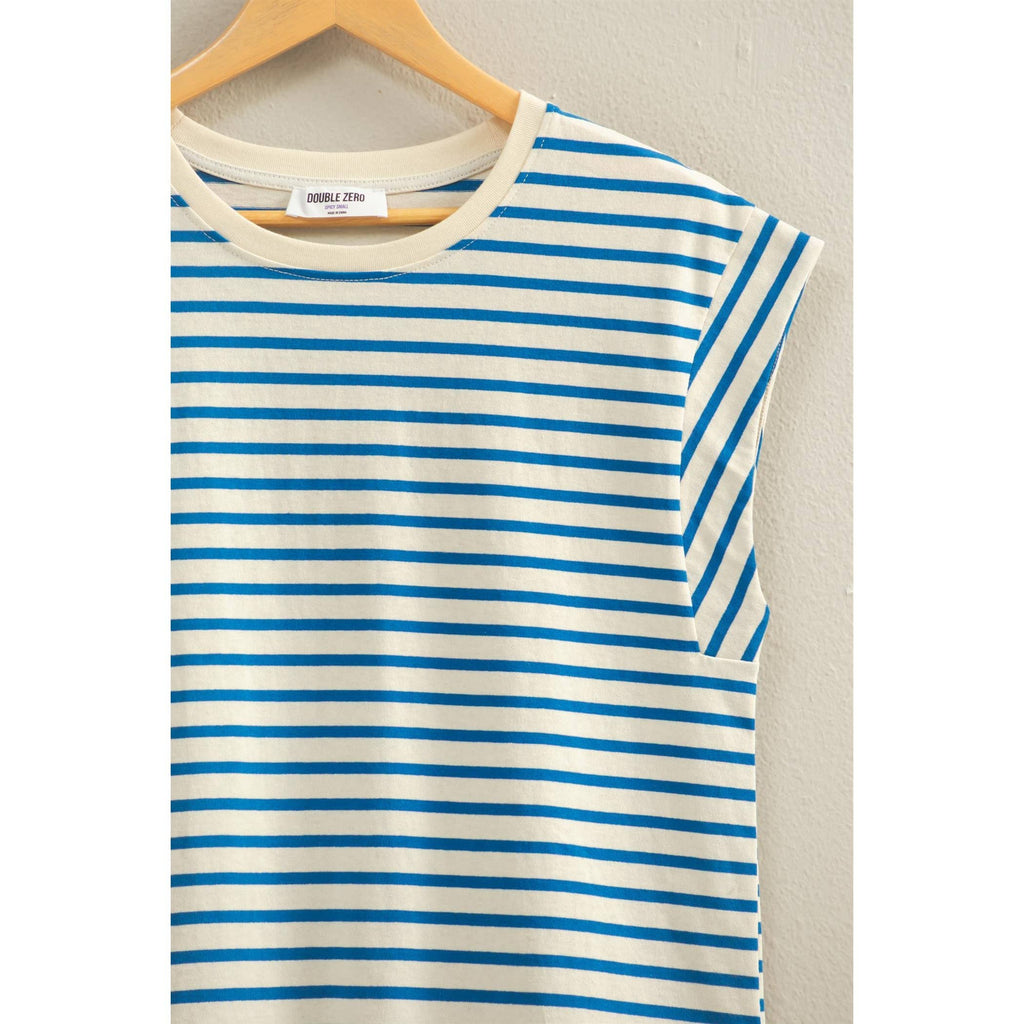 Double Zero - Striped Cap Sleeve Relaxed Everyday Tee