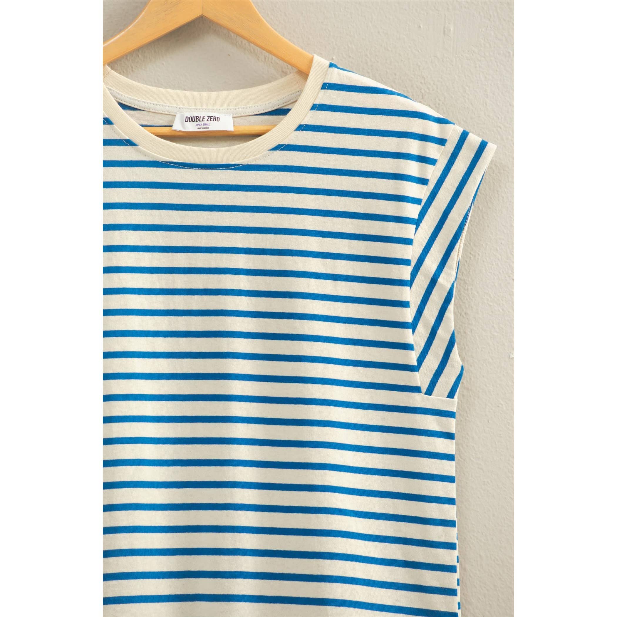 Double Zero - Striped Cap Sleeve Relaxed Everyday Tee