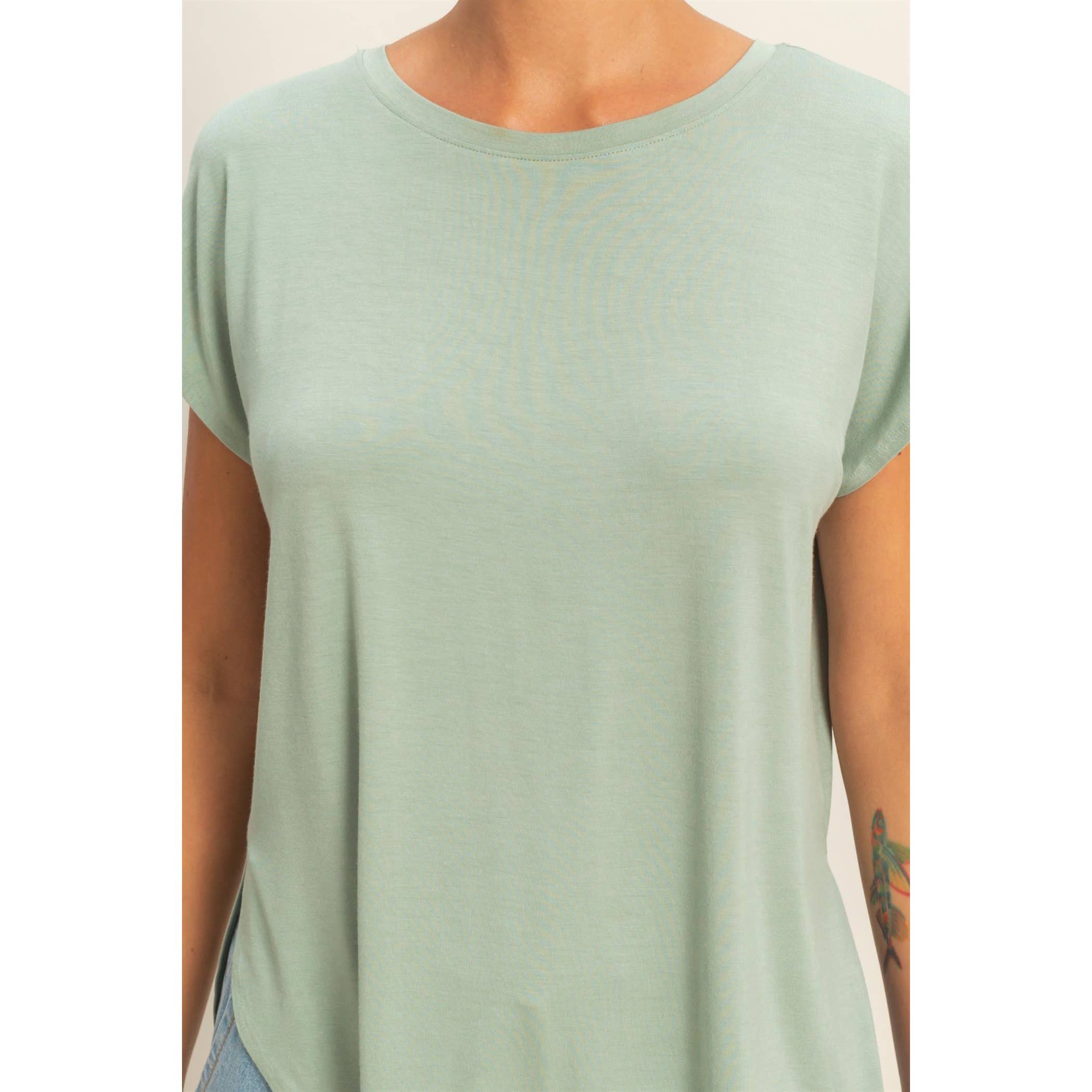 Relaxed Dolman Short Sleeve  Round Neck Top