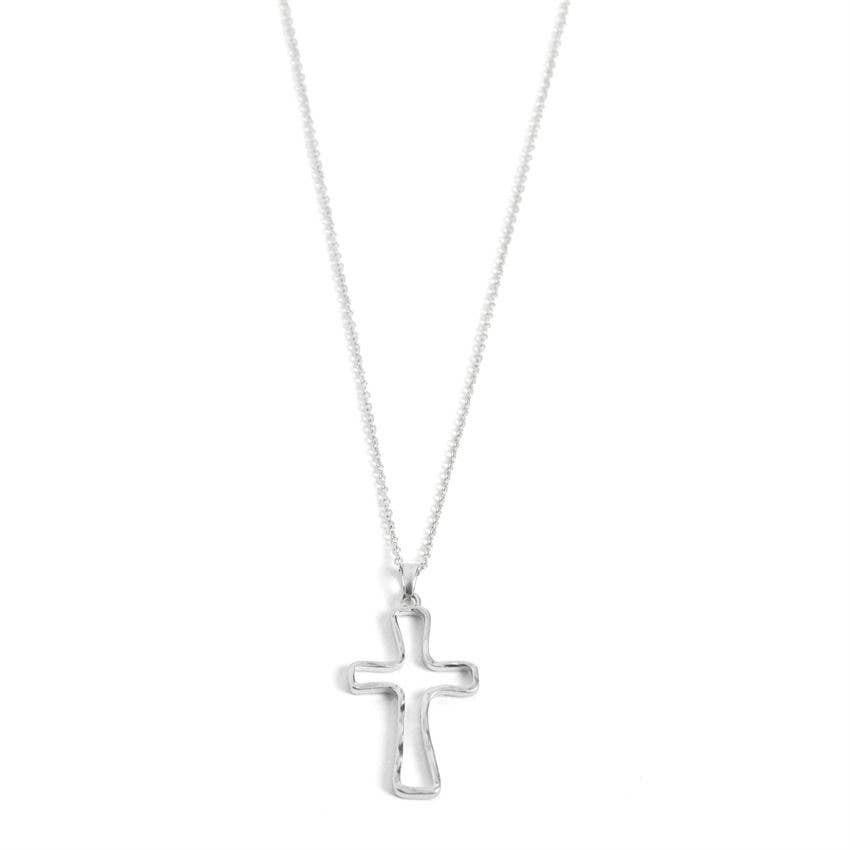 Silver Hollow Cross Necklace: Silver  Whispers