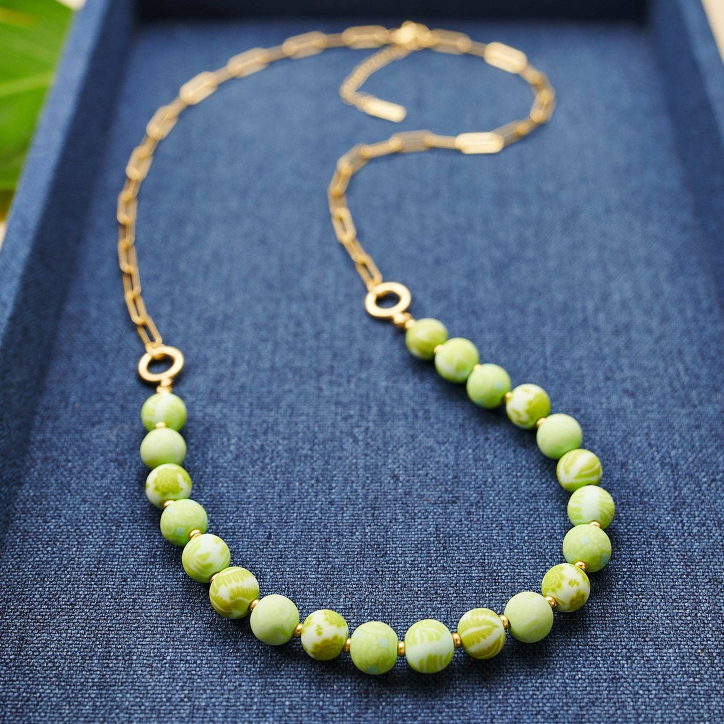 Seaside Green Link Beaded Long Necklace Spring-Summer JILZARAH