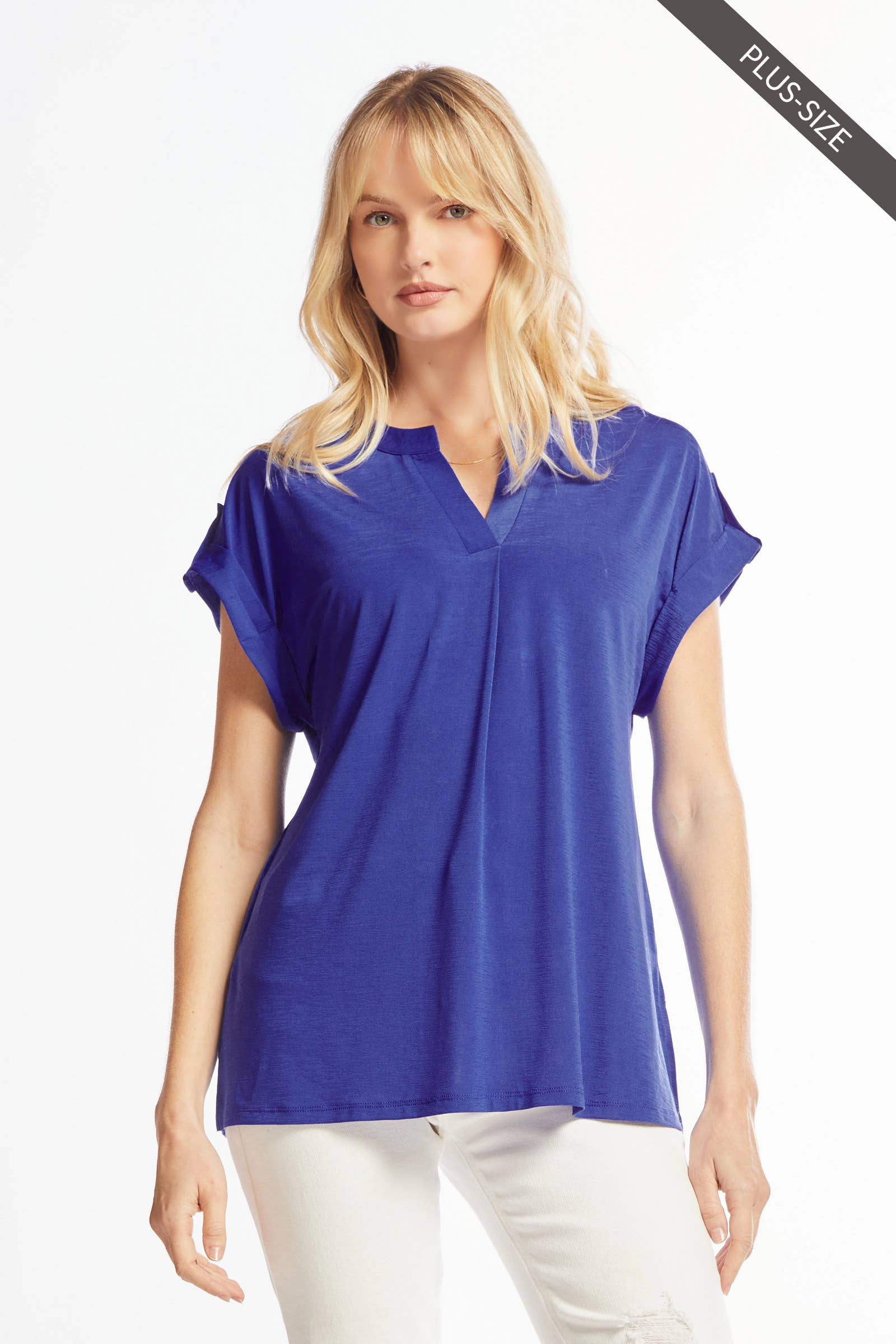 PLUS SIZE Lizzy Wrinkle Free Top With Dolman short Sleeves Spring-Summer Dear Scarlett