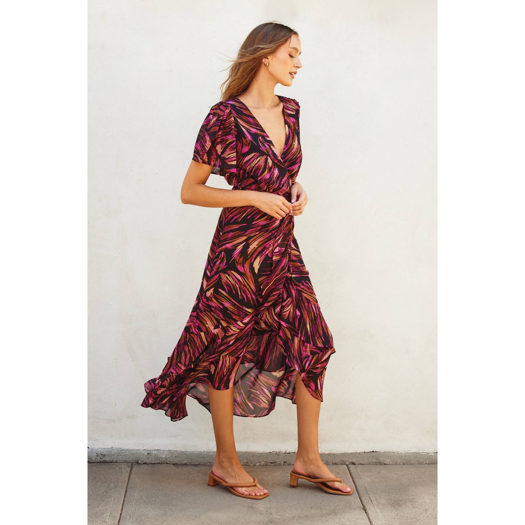 Lights Out Plum Orche Double Ruffled Hem Wrap Dress Dress Forum