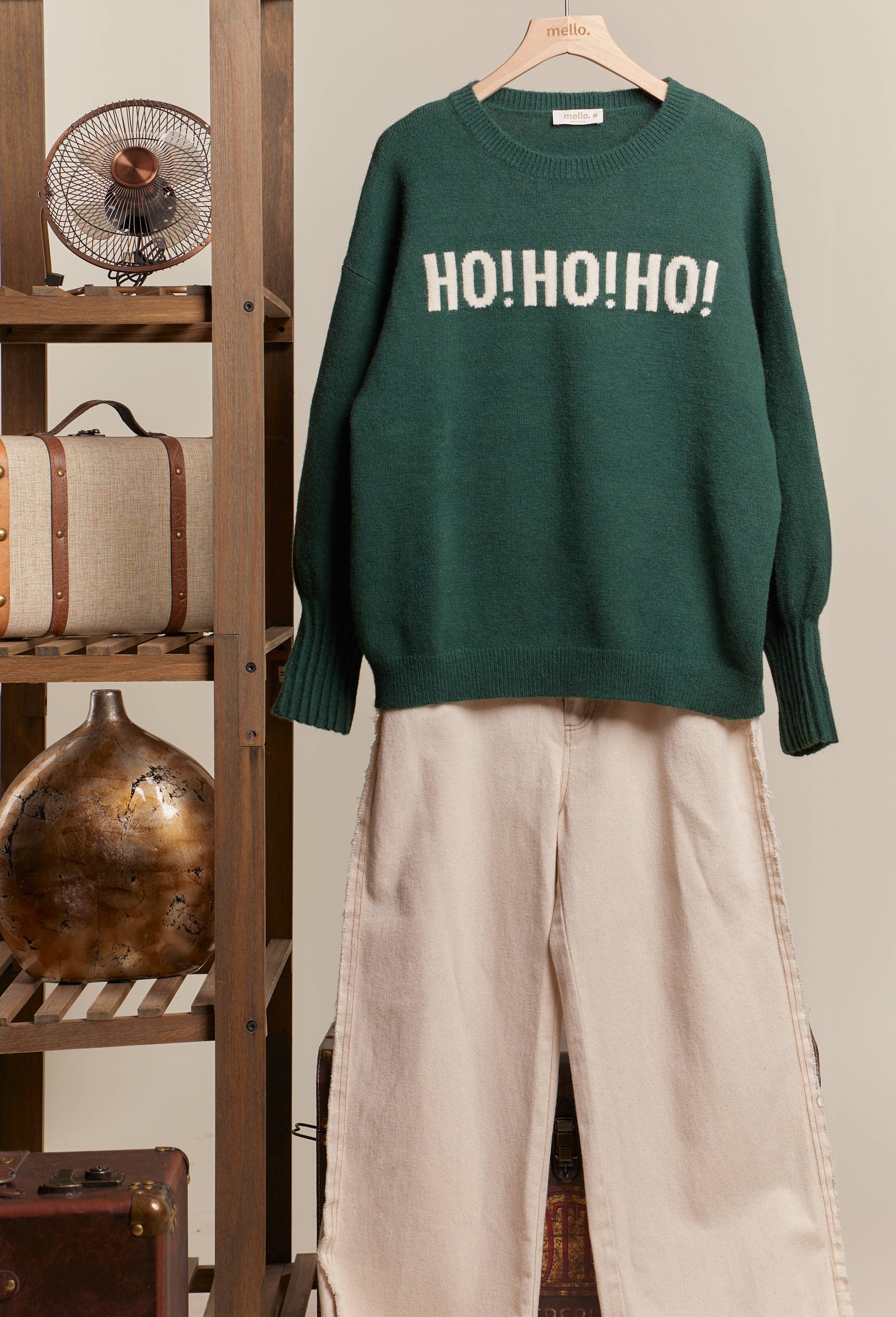 Green Christmas Sweater with Lettering Fall-Winter Mello.