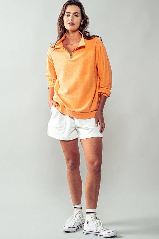 Vintage Washed Quarter Zip Ribbed Sweatshirt