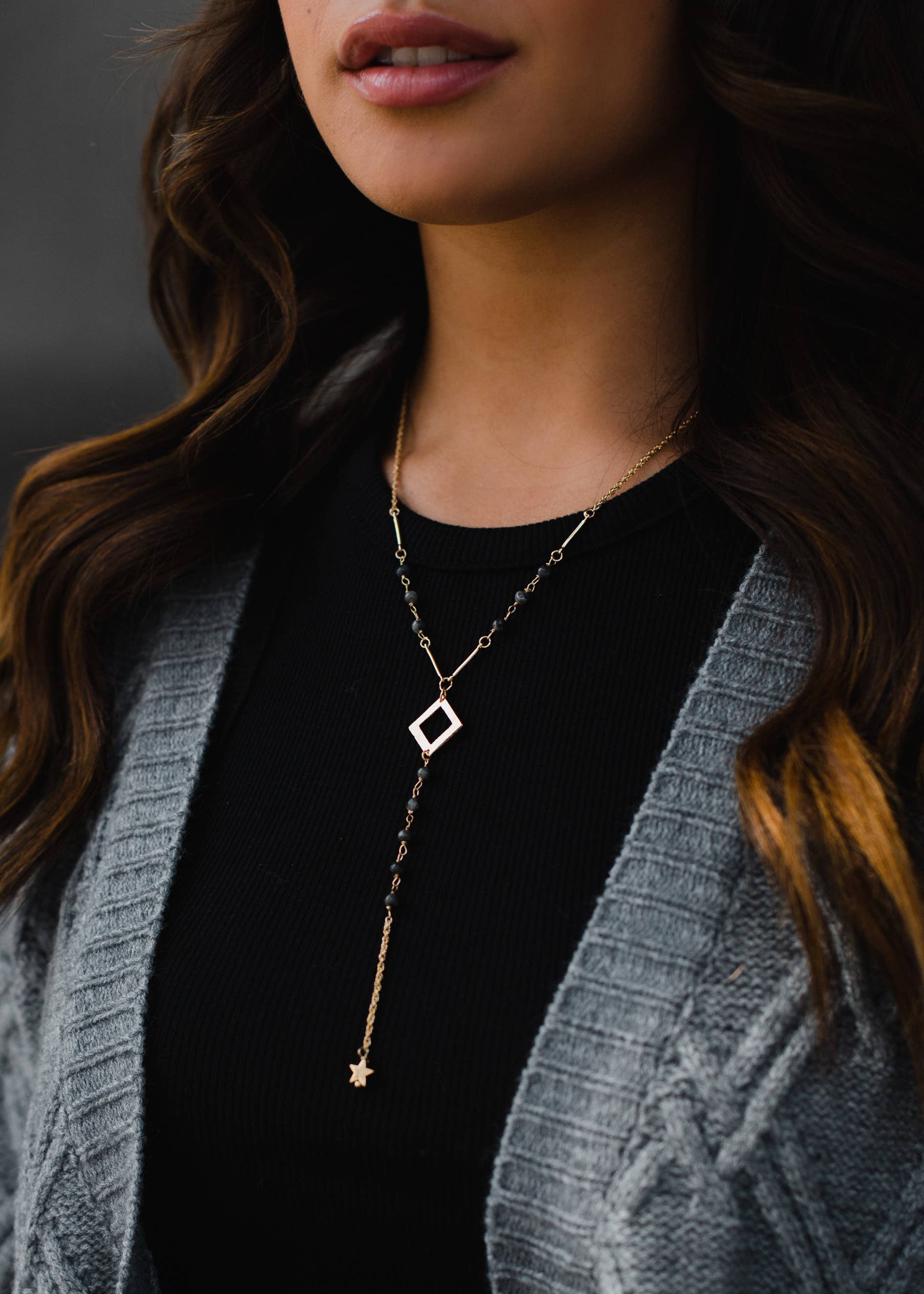 Gold & Black Lariat Necklace Fall-Winter Panache Apparel Co.