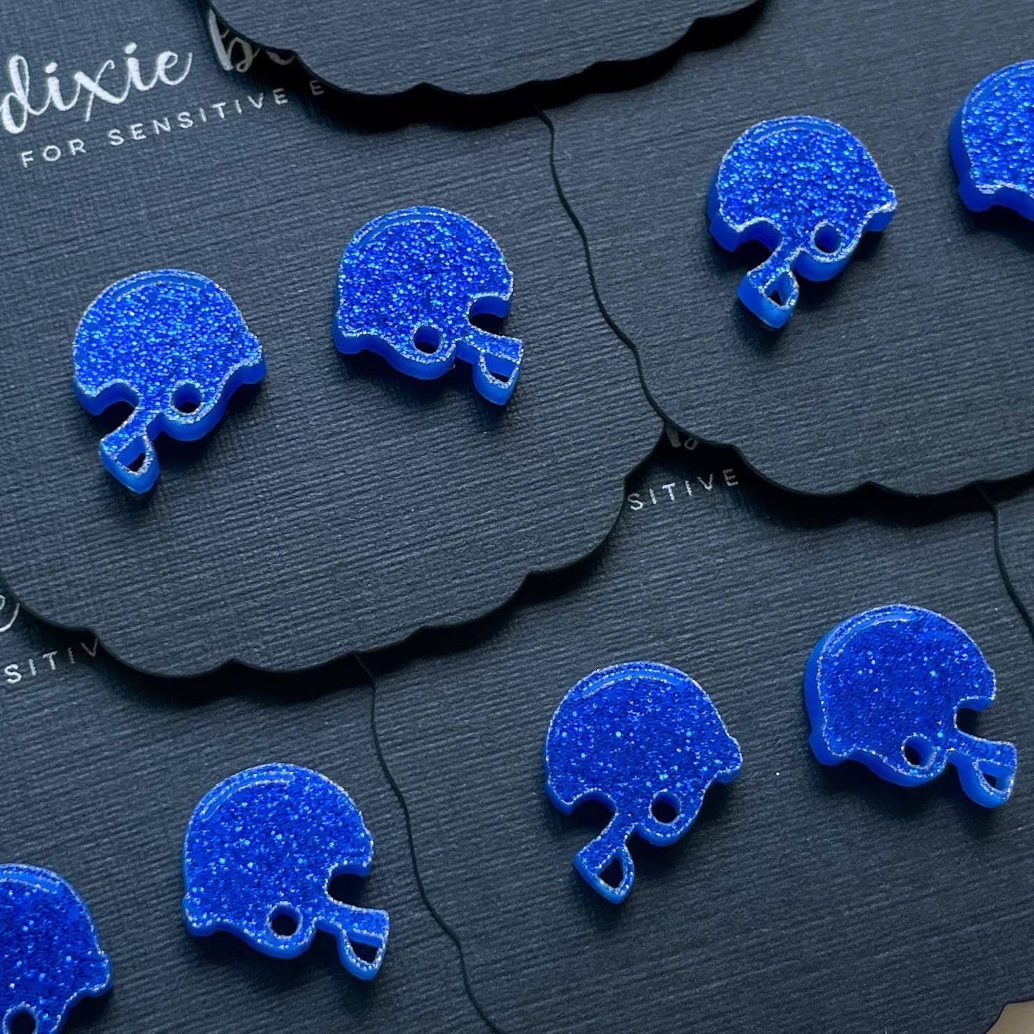 Football Earrings| Royal Blue Glitter Football Helmets, Hypoallergenic