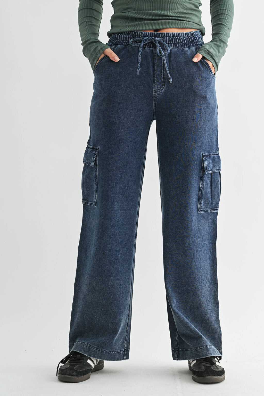 Mineral Wash Wide Leg Cotton Cargo Pants
