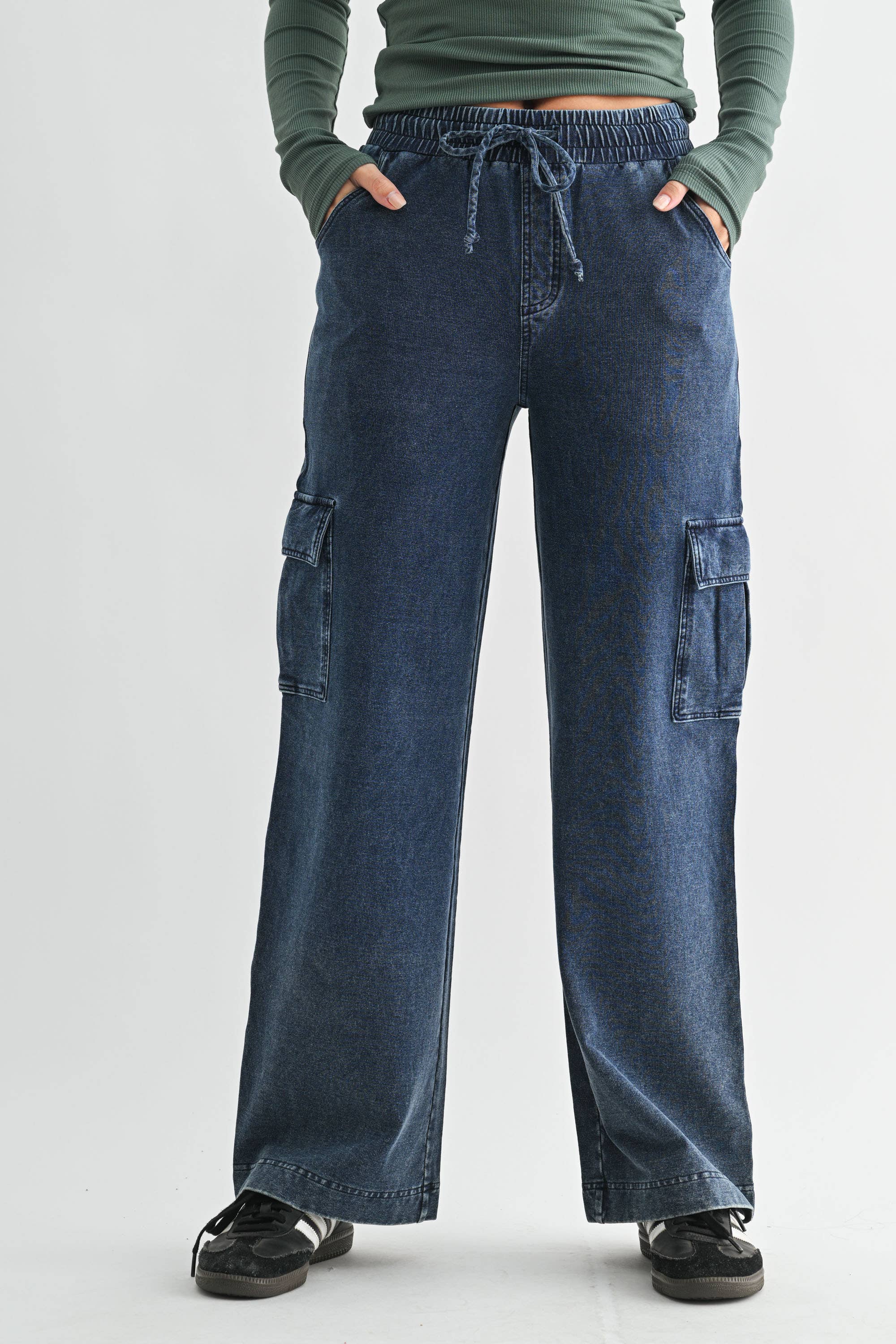 Mineral Wash Wide Leg Cotton Cargo Pants