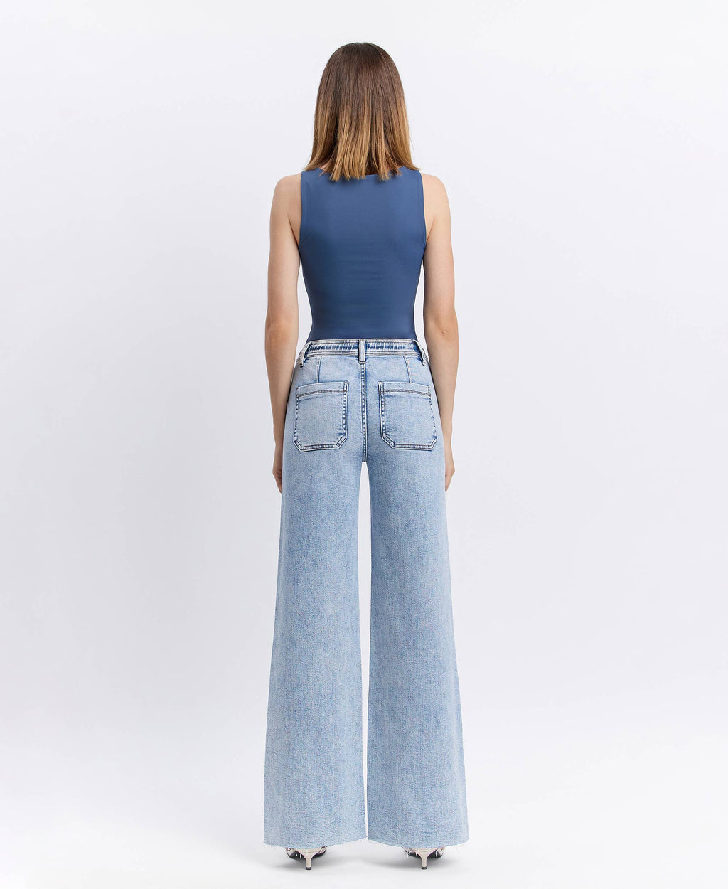 FLYING MONKEY - HIGH RISE DRAWSTRING WAISTBAND WIDE LEG JEANS F6065 FLYING MONKEY
