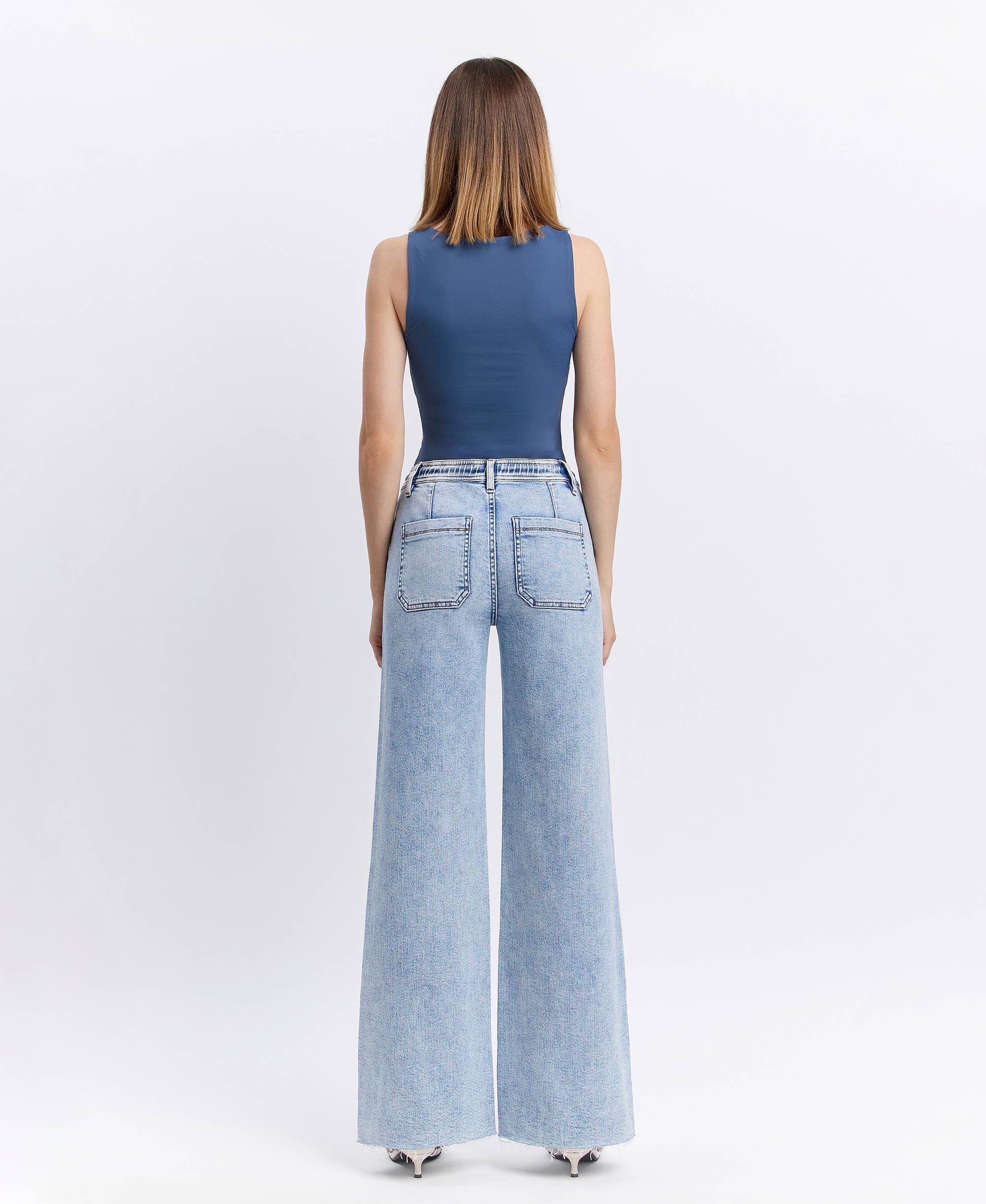 FLYING MONKEY - HIGH RISE DRAWSTRING WAISTBAND WIDE LEG JEANS F6065 FLYING MONKEY