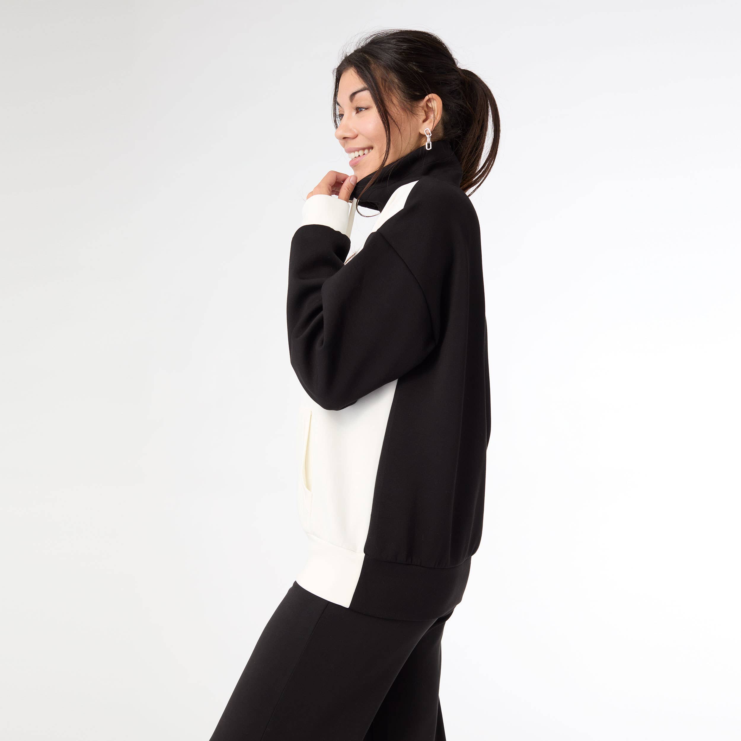 Hilarie Two-Tone Zip Front Sweatshirt