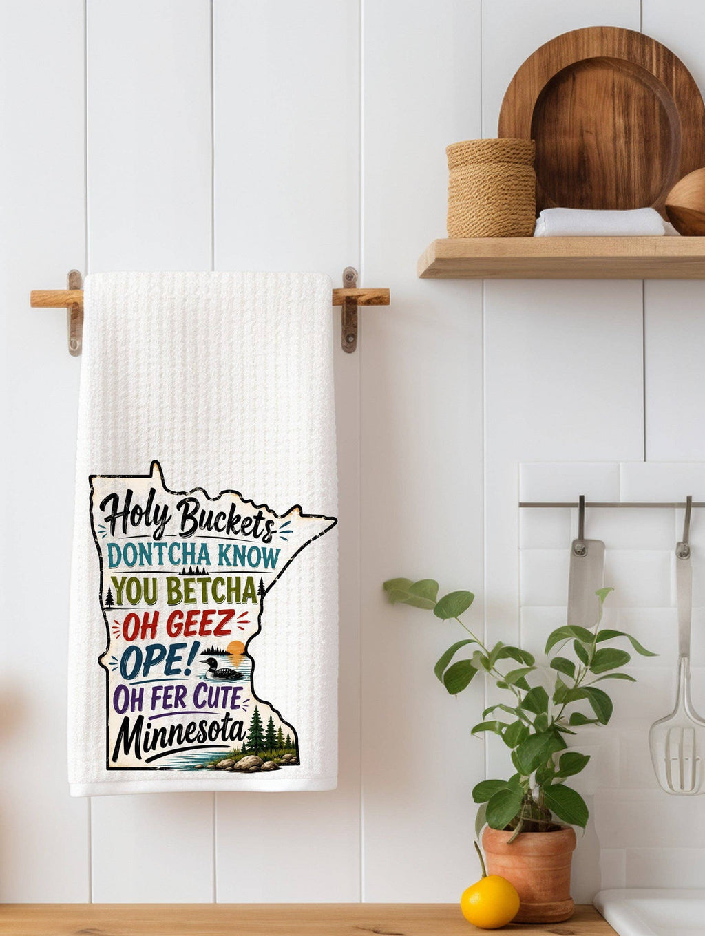 SassySotaGirl - Holy Buckets Minnesota Shape Kitchen Towel | Minnesota Gift