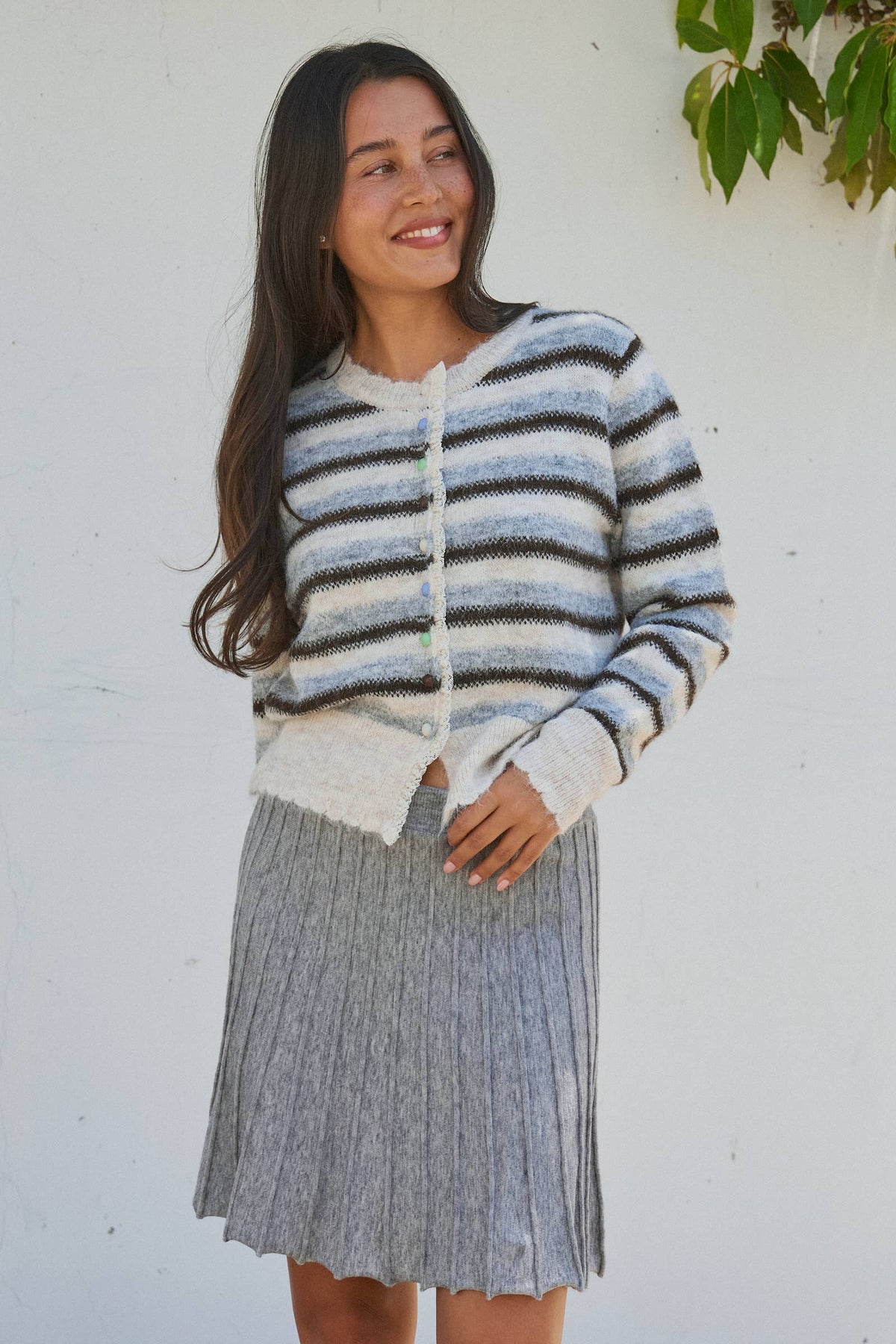 Vintage Stripe Scallop Trim Cardigan